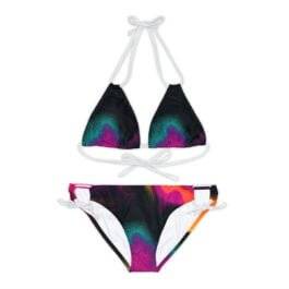 Pink Black Strappy Bikini Set