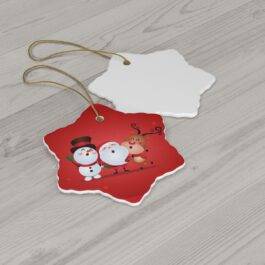 cute christmas Ceramic Ornament � white snowman, santa, reindeer. 4 Shapes