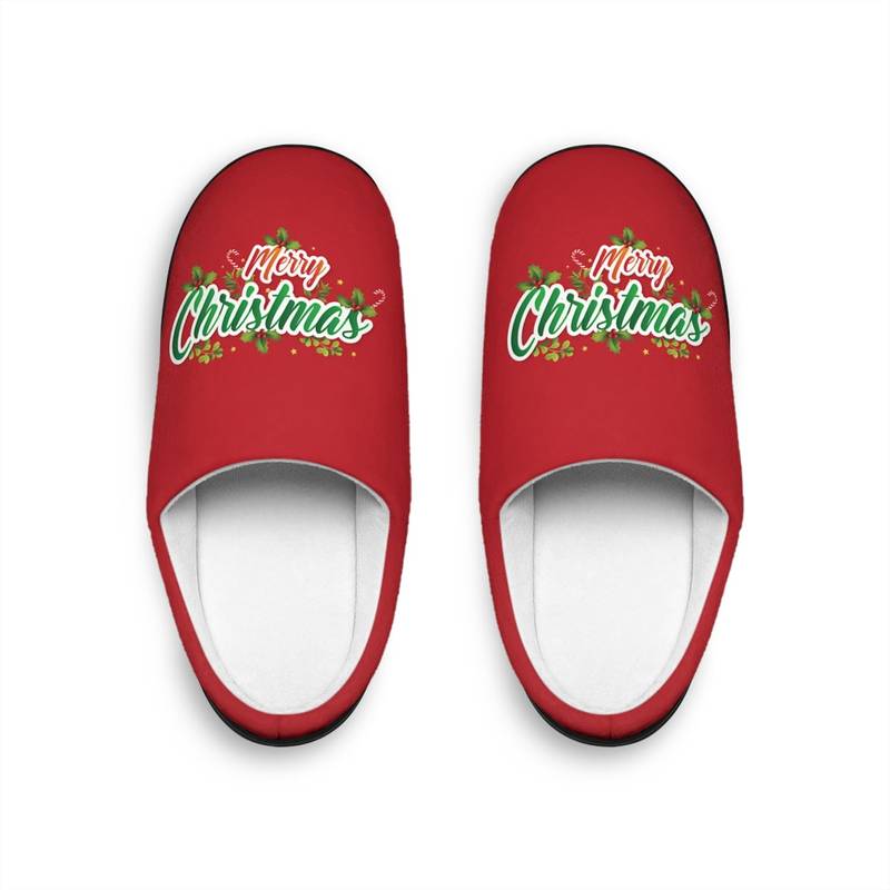 - Dark Red Indoor Slippers with Merry Christmas text - NoowAI Shop